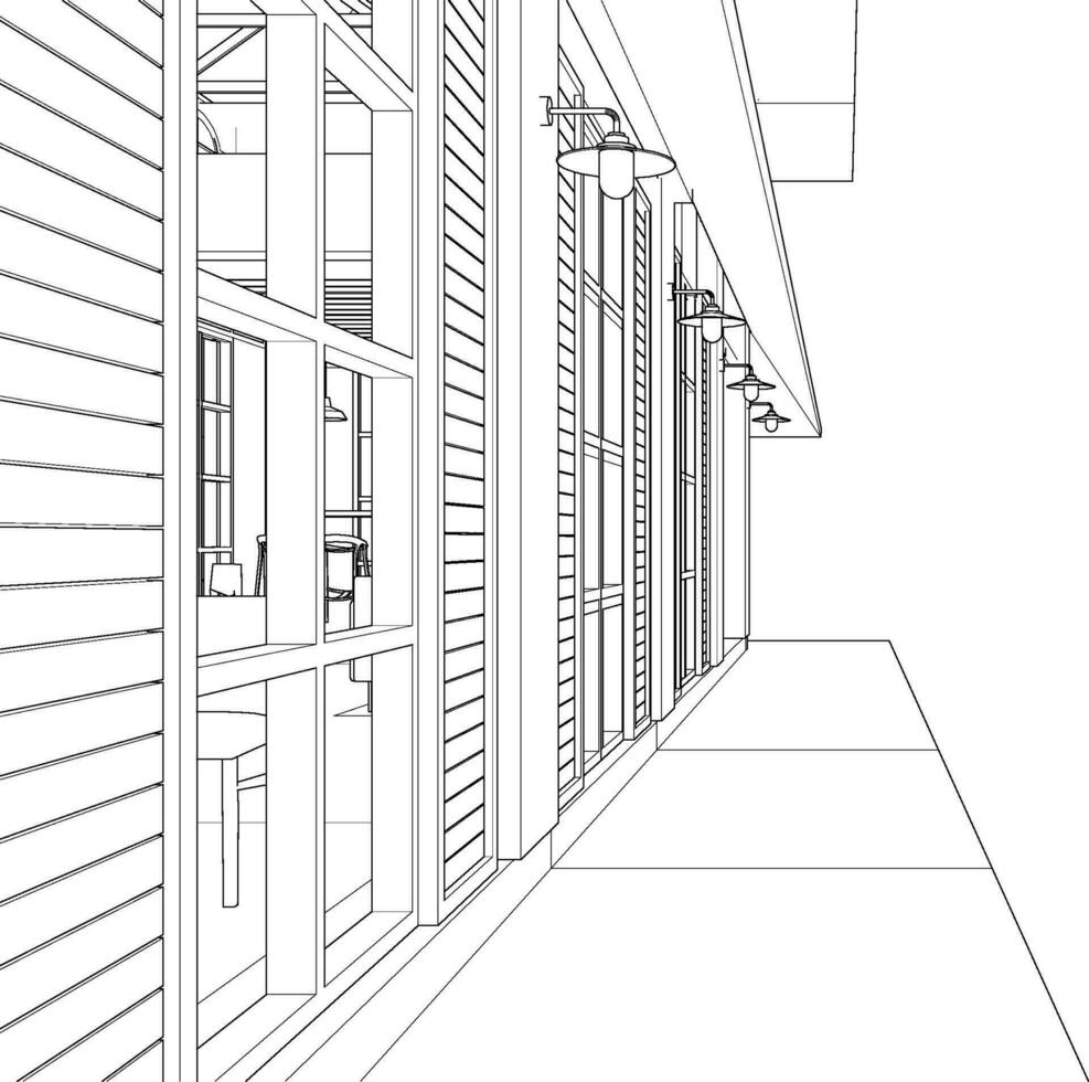 3D illustration of cafe and residential project vector