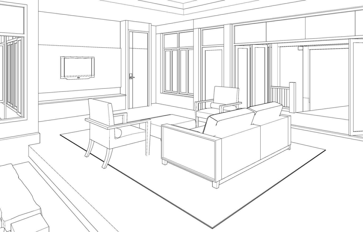 3D illustration of cafe and residential project vector