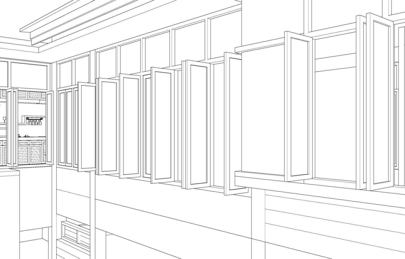 3D illustration of cafe and residential project vector