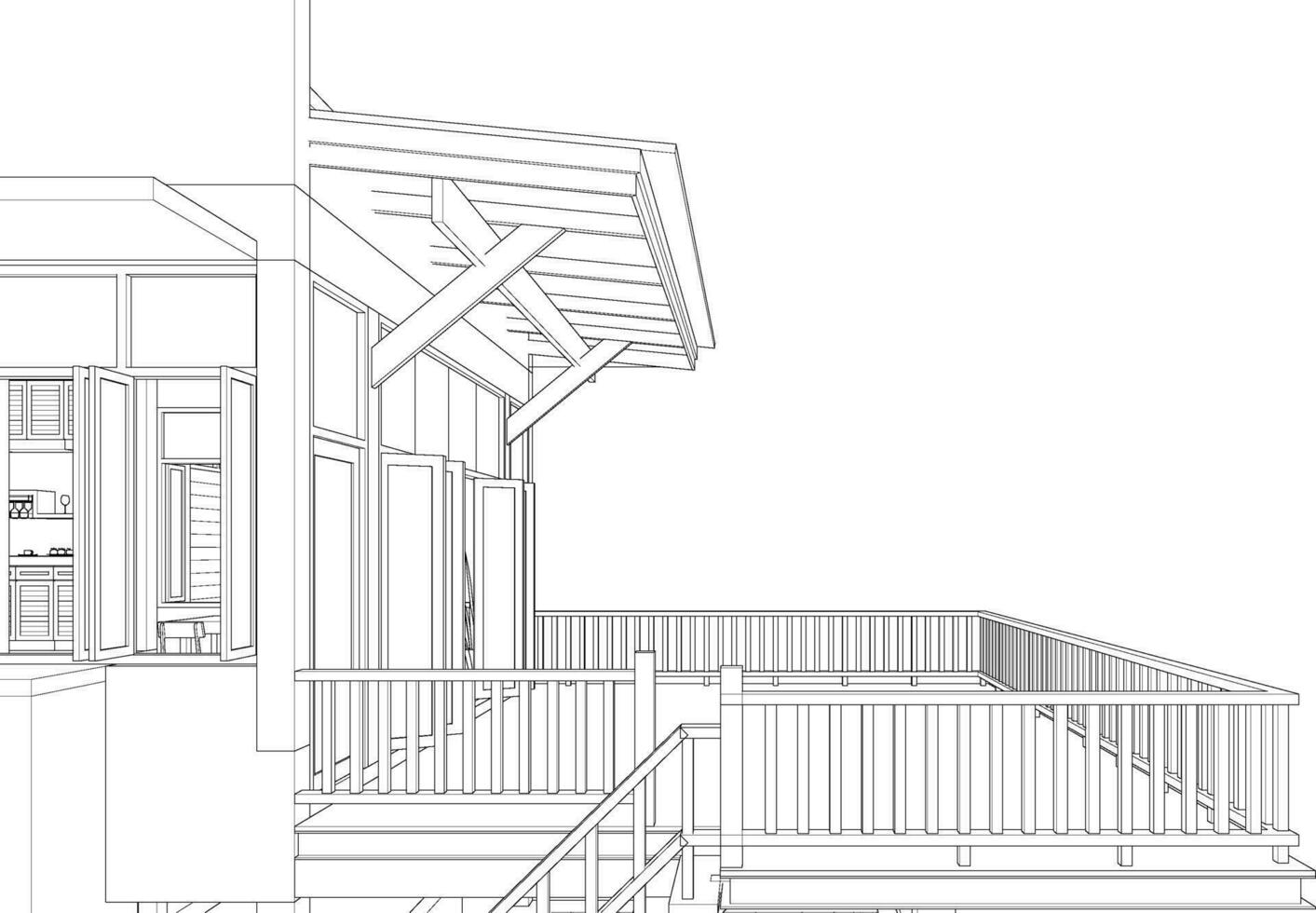 3D illustration of cafe and residential project vector