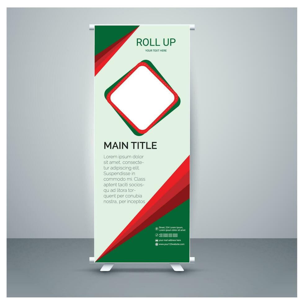 Roll up banner stand design, pull up banner design with simple shapes for minimalistic company promotion company x-banner vector