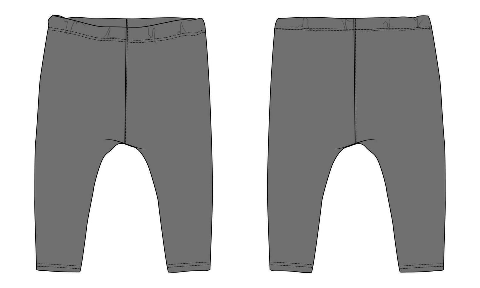Fleece cotton jersey basic Sweat pant technical drawing fashion flat sketch template front and back views. Apparel jogger pants vector illustration mock up for kids and boys.