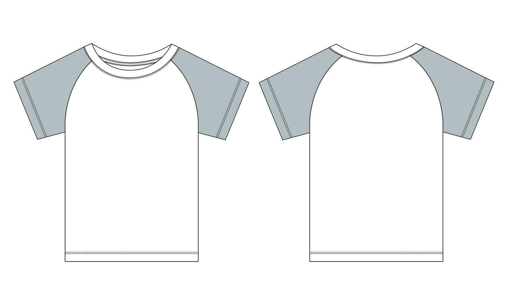 Short sleeve T shirt shirt Technical Fashion flat sketch vector illustration template front and back views. Clothing design mock up for baby boys