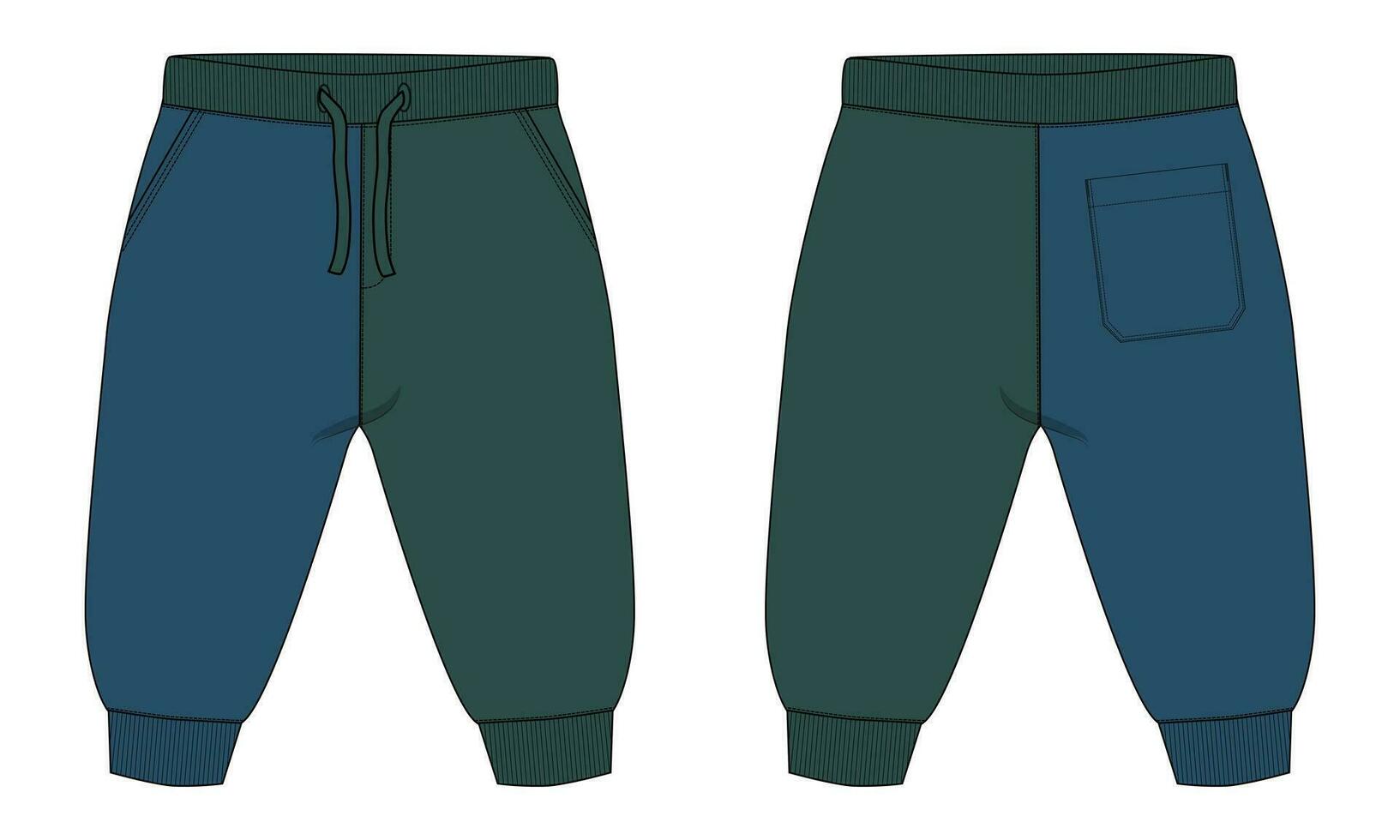 lana algodón jersey básico sudor pantalón técnico dibujo Moda plano bosquejo modelo frente y espalda puntos de vista. vestir persona que practica jogging pantalones vector ilustración burlarse de arriba para niños y Niños.