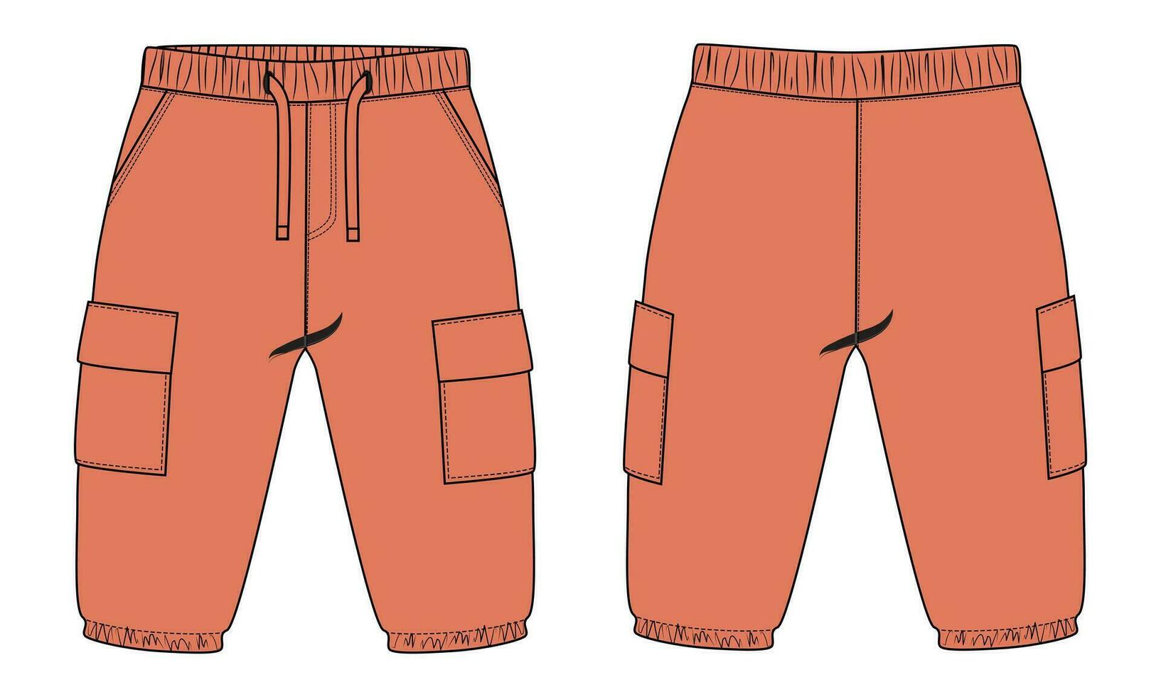 Fleece cotton jersey basic Sweat pant technical drawing fashion flat sketch template front and back views. Apparel jogger pants vector illustration mock up for kids and boys.