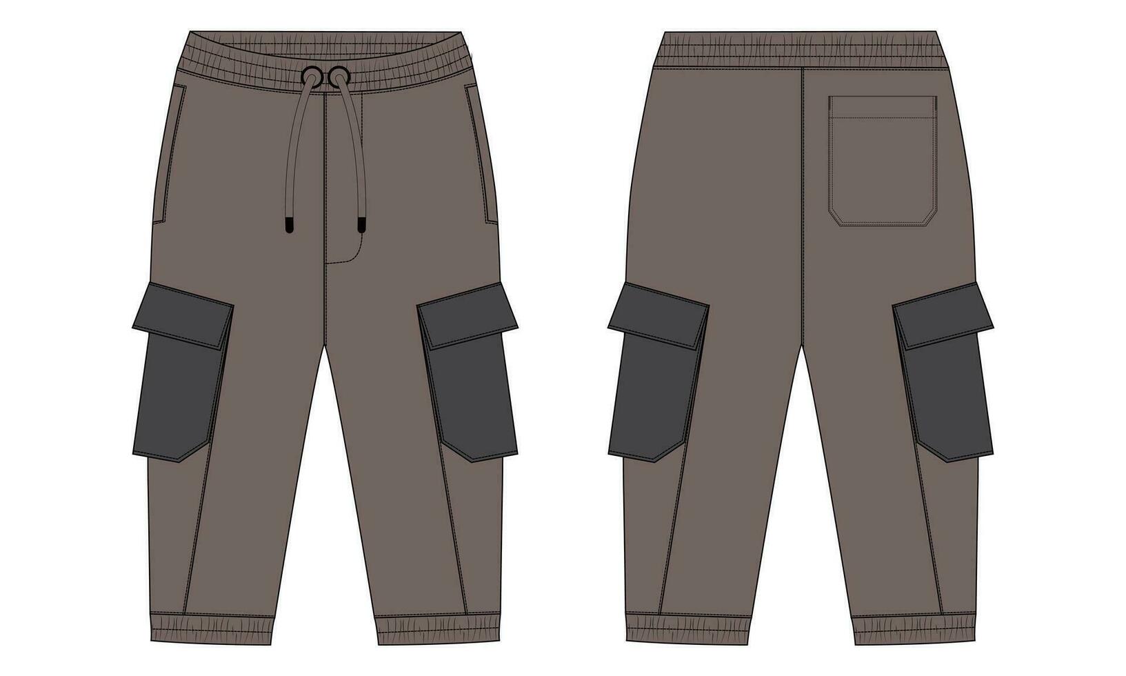 Fleece cotton jersey basic Sweat pant technical drawing fashion flat sketch template front and back views. Apparel jogger pants vector illustration mock up for kids and boys.