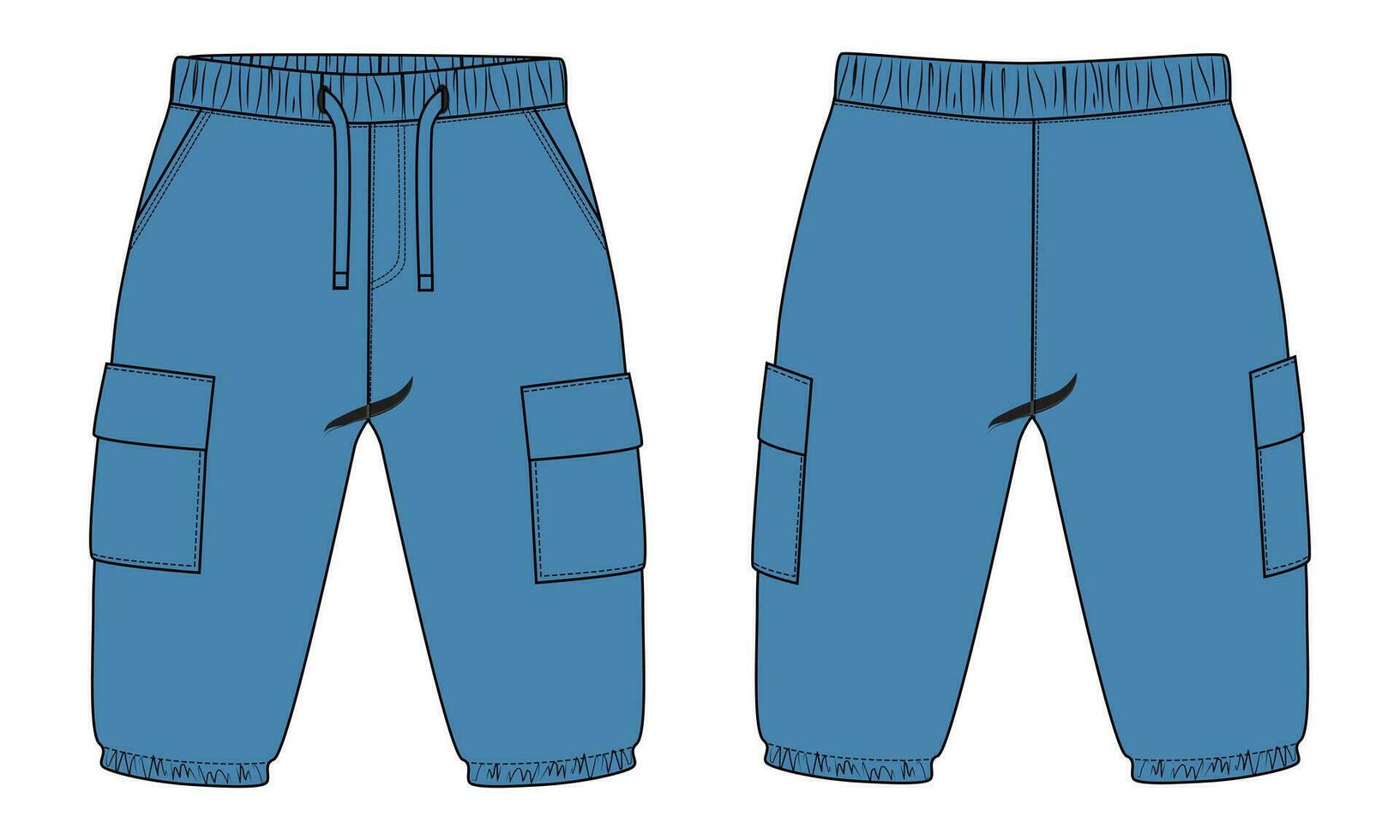 Fleece cotton jersey basic Sweat pant technical drawing fashion flat sketch template front and back views. Apparel jogger pants vector illustration mock up for kids and boys.