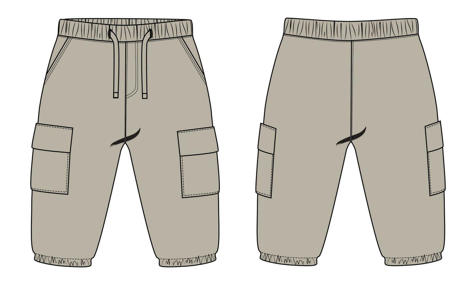 Fleece cotton jersey basic Sweat pant technical drawing fashion flat sketch template front and back views. Apparel jogger pants vector illustration mock up for kids and boys.