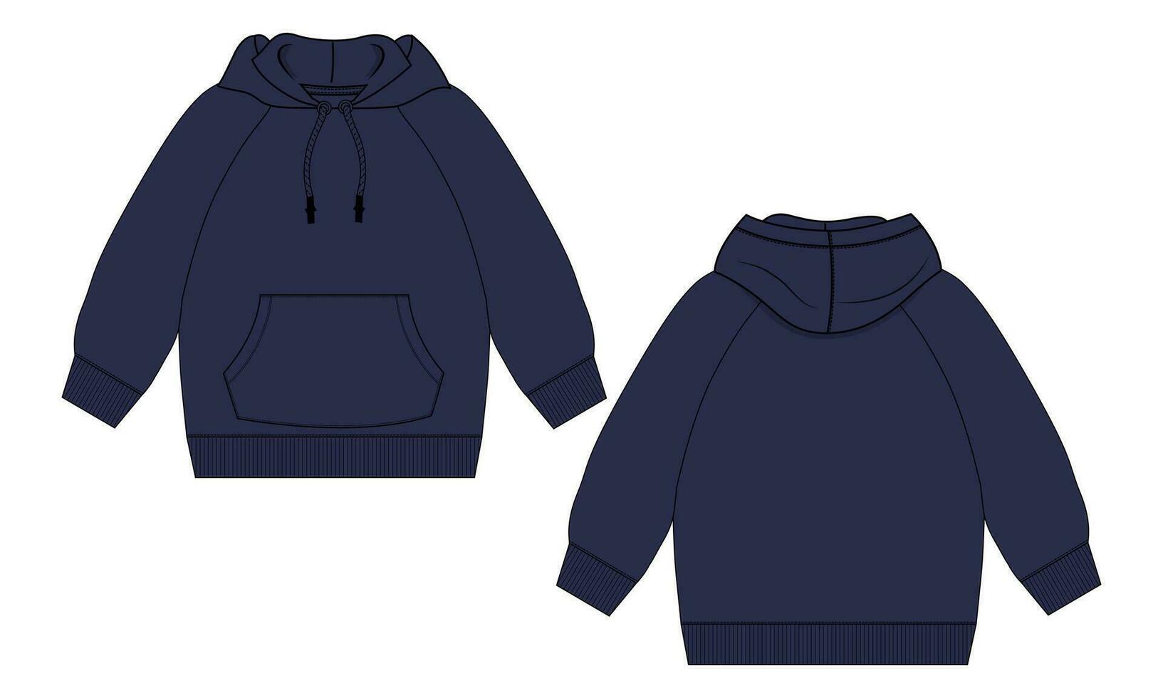 Long sleeve hoodie with Zipper technical fashion Drawing sketch template front and back view. apparel dress design vector illustration mock up