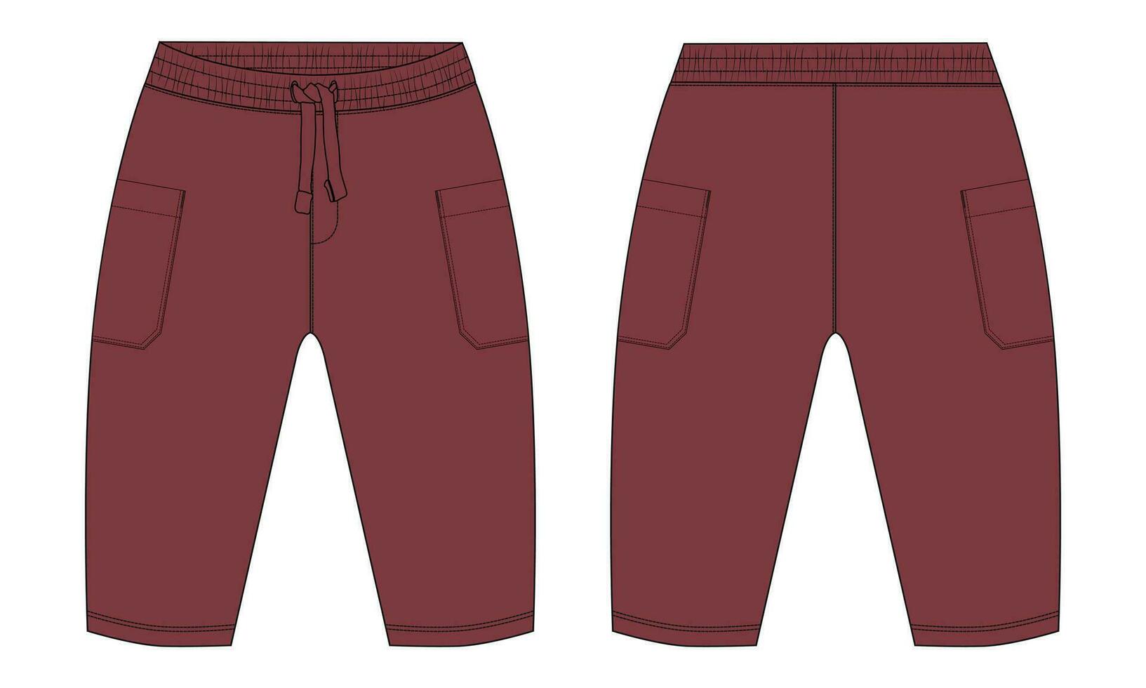Fleece cotton jersey basic Sweat pant technical drawing fashion flat sketch template front and back views. Apparel jogger pants vector illustration mock up for kids and boys.
