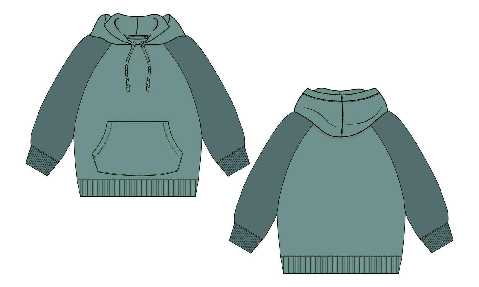 Long sleeve hoodie with Zipper technical fashion Drawing sketch template front and back view. apparel dress design vector illustration mock up