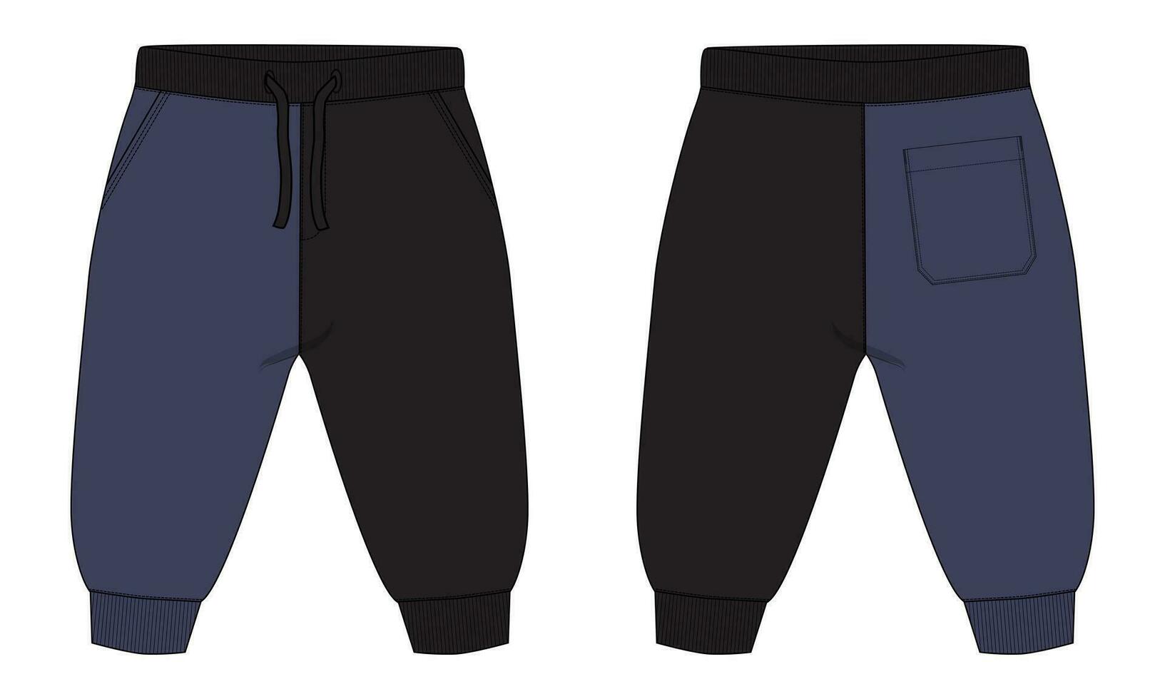 Fleece cotton jersey basic Sweat pant technical drawing fashion flat sketch template front and back views. Apparel jogger pants vector illustration mock up for kids and boys.