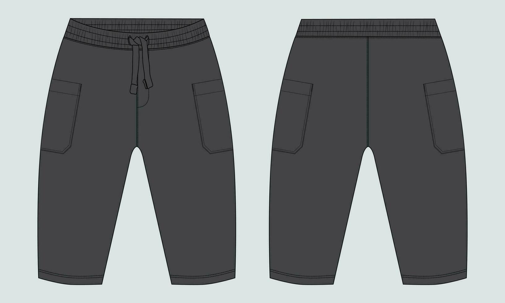 Fleece cotton jersey basic Sweat pant technical drawing fashion flat sketch template front and back views. Apparel jogger pants vector illustration mock up for kids and boys.