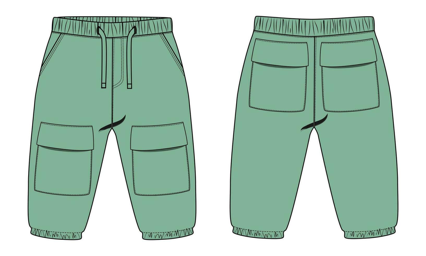 lana algodón jersey básico sudor pantalón técnico dibujo Moda plano bosquejo modelo frente y espalda puntos de vista. vestir persona que practica jogging pantalones vector ilustración burlarse de arriba para niños y Niños.