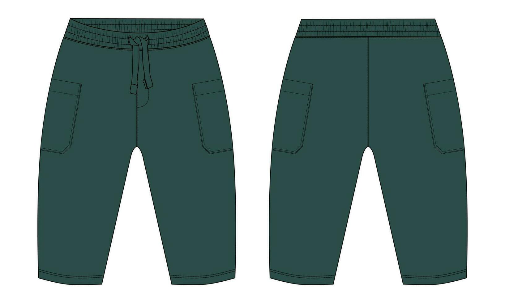 Fleece cotton jersey basic Sweat pant technical drawing fashion flat sketch template front and back views. Apparel jogger pants vector illustration mock up for kids and boys.