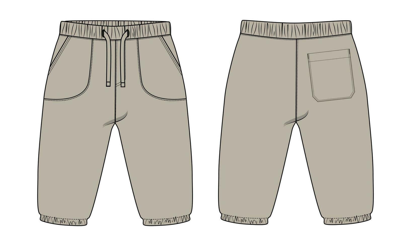 Fleece cotton jersey basic Sweat pant technical drawing fashion flat sketch template front and back views. Apparel jogger pants vector illustration mock up for kids and boys.