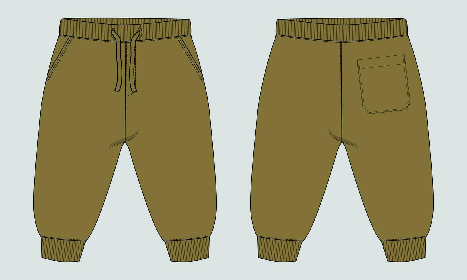 lana algodón jersey básico sudor pantalón técnico dibujo Moda plano bosquejo modelo frente y espalda puntos de vista. vestir persona que practica jogging pantalones vector ilustración burlarse de arriba para niños y Niños.