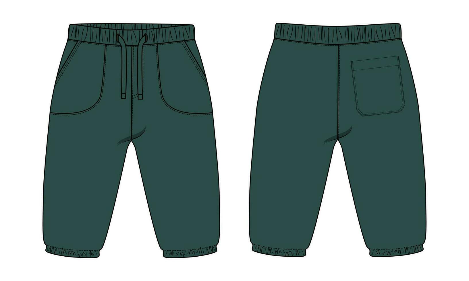 Fleece cotton jersey basic Sweat pant technical drawing fashion flat sketch template front and back views. Apparel jogger pants vector illustration mock up for kids and boys.