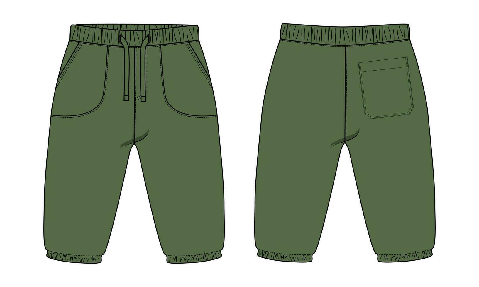 Fleece cotton jersey basic Sweat pant technical drawing fashion flat sketch template front and back views. Apparel jogger pants vector illustration mock up for kids and boys.