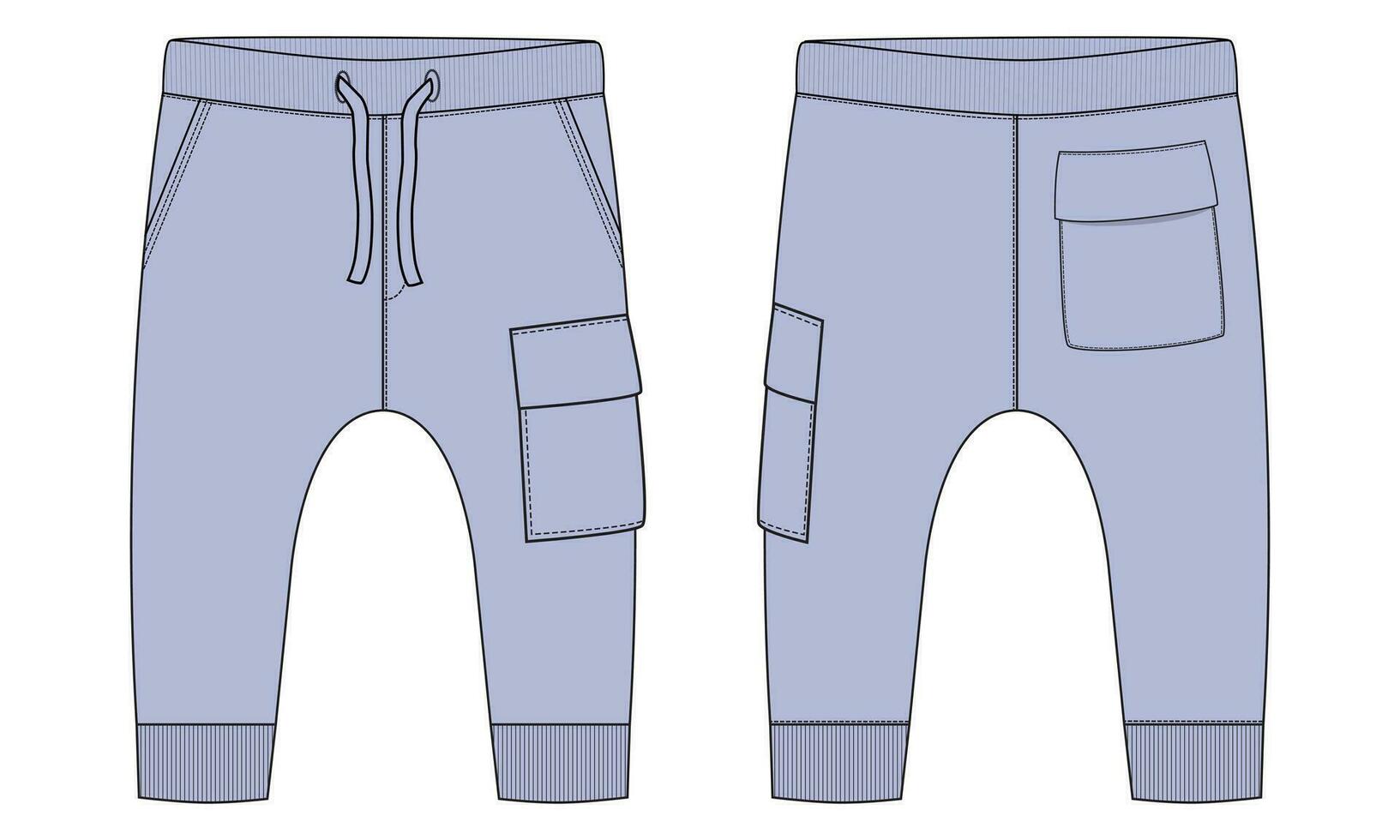 lana algodón jersey básico sudor pantalón técnico dibujo Moda plano bosquejo modelo frente y espalda puntos de vista. vestir persona que practica jogging pantalones vector ilustración burlarse de arriba para niños y Niños.