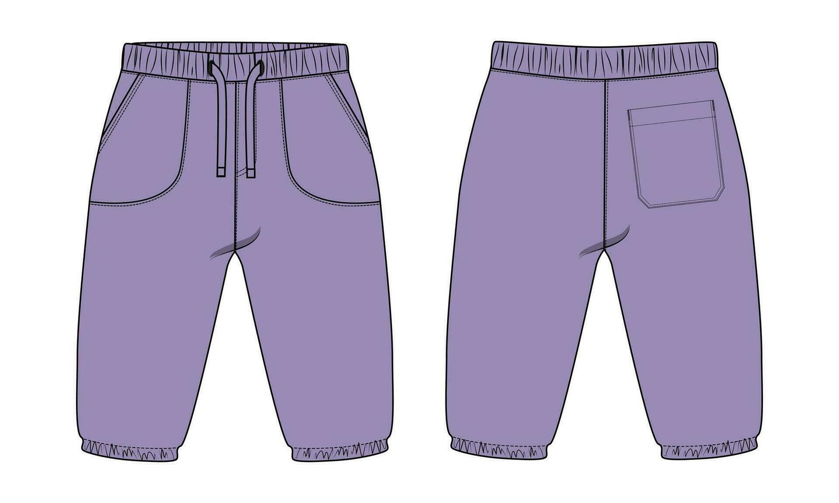 lana algodón jersey básico sudor pantalón técnico dibujo Moda plano bosquejo modelo frente y espalda puntos de vista. vestir persona que practica jogging pantalones vector ilustración burlarse de arriba para niños y Niños.