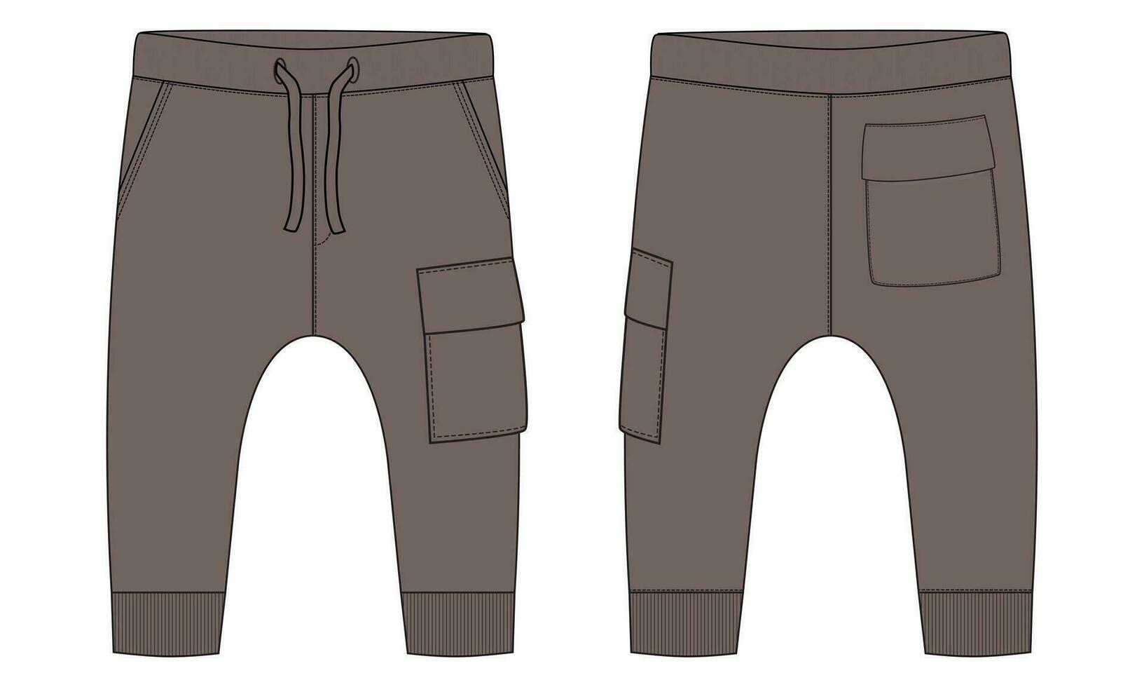 Fleece cotton jersey basic Sweat pant technical drawing fashion flat sketch template front and back views. Apparel jogger pants vector illustration mock up for kids and boys.