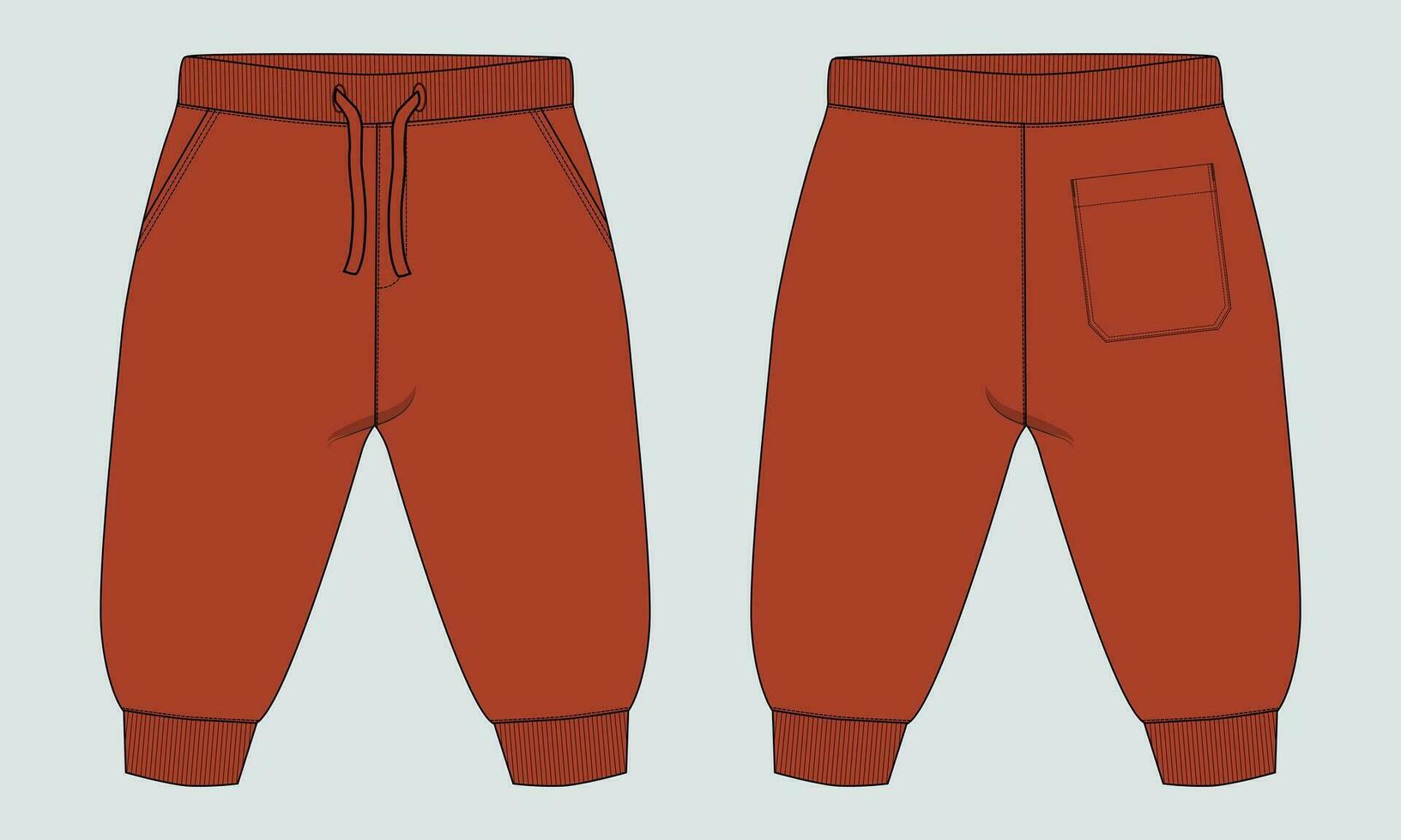 pantalones deportivos Moda plano bosquejo vector ilustración modelo para niños. vestir ropa diseño burlarse de arriba