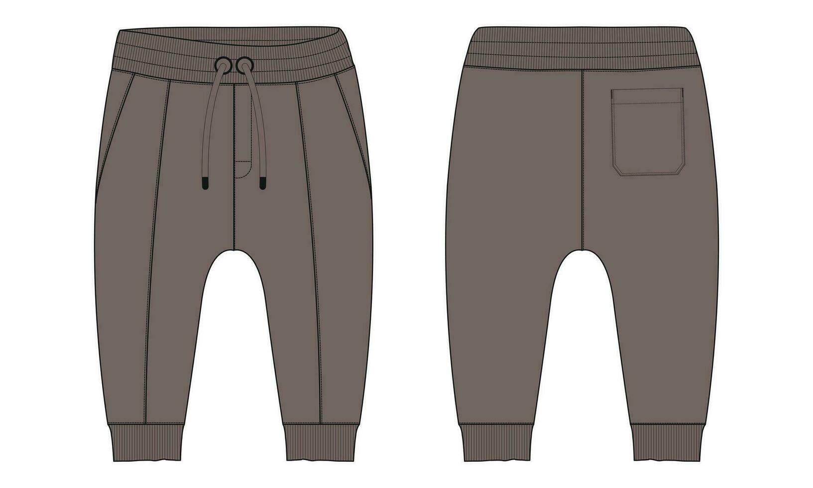 pantalones deportivos Moda plano bosquejo vector ilustración modelo para niños. vestir ropa diseño burlarse de arriba