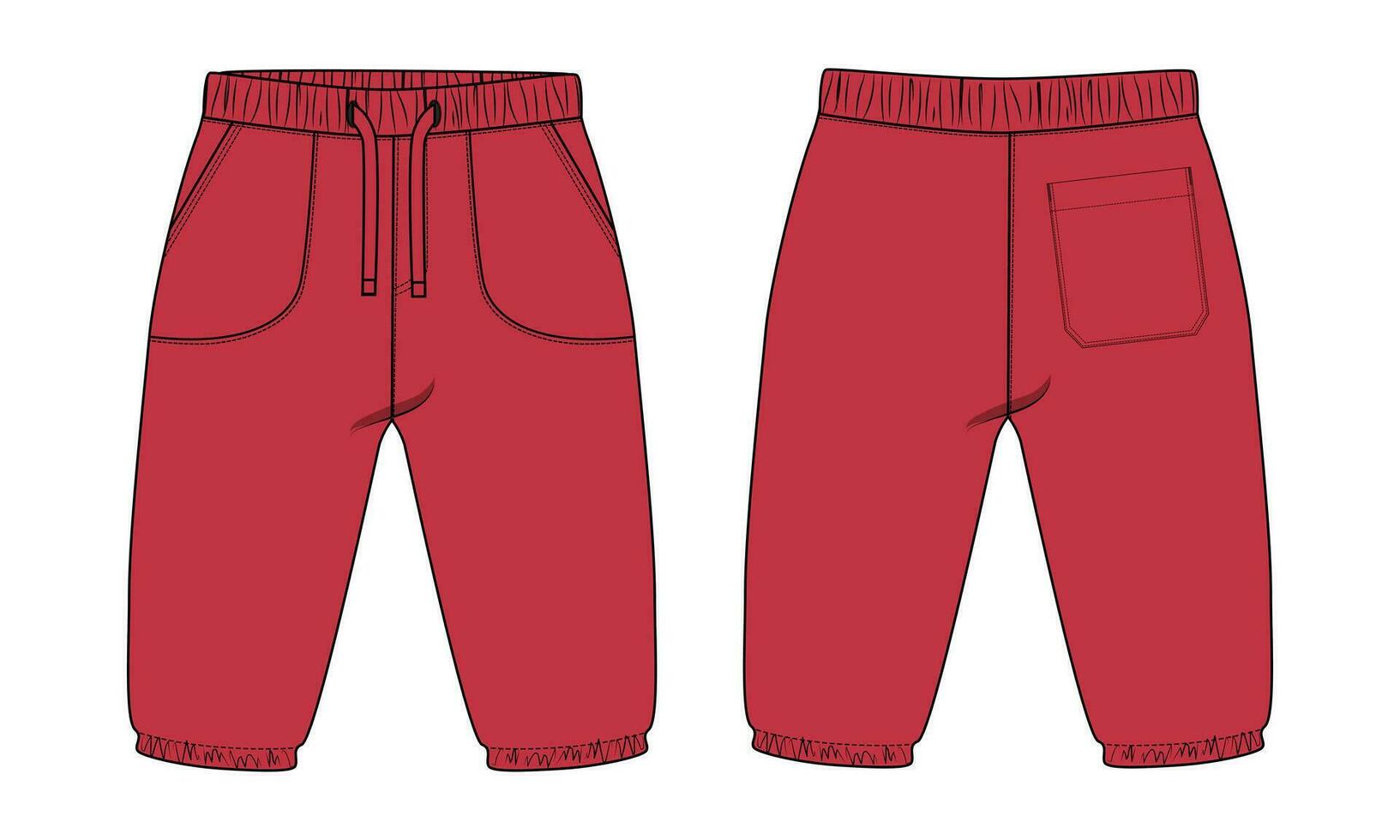 pantalones deportivos Moda plano bosquejo vector ilustración modelo para niños. vestir ropa diseño burlarse de arriba