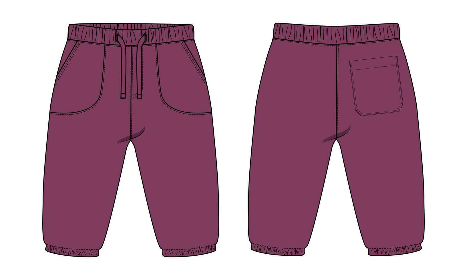 Sweatpants Fashion flat sketch vector illustration template For Kids. Apparel Clothing Design Mock up
