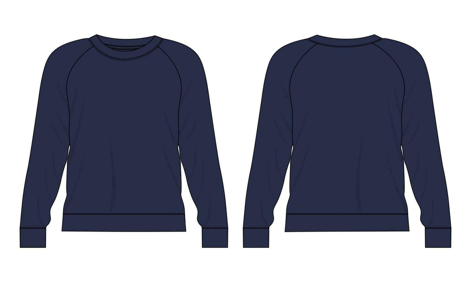 Long sleeve Sweatshirt technical fashion flat sketch vector illustration template front and back views. Fleece jersey sweatshirt sweater jumper for men's and boys.