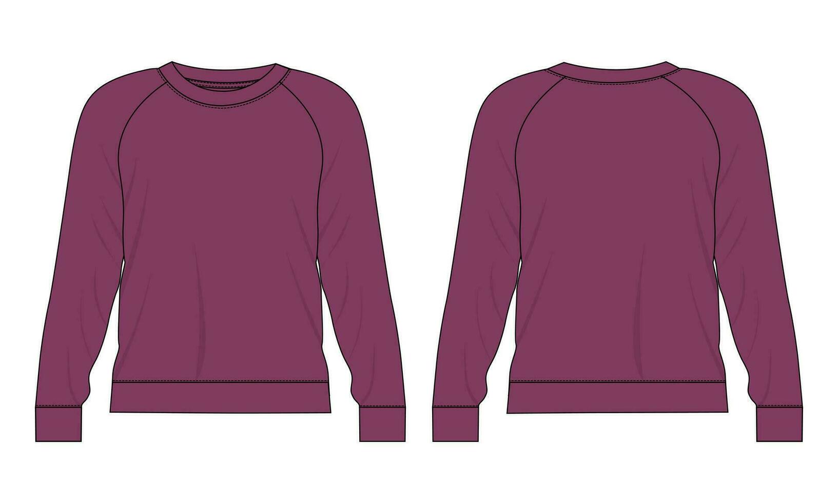 Long sleeve Sweatshirt technical fashion flat sketch vector illustration template front and back views. Fleece jersey sweatshirt sweater jumper for men's and boys.