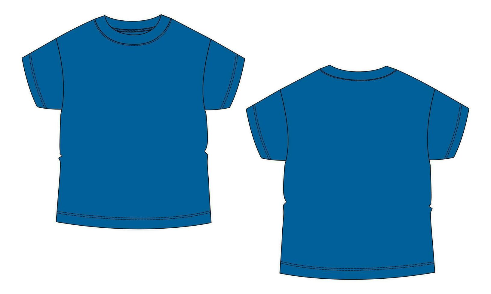 corto manga básico camiseta técnico Moda plano bosquejo vector ilustración modelo frente y espalda puntos de vista. básico vestir diseño burlarse de arriba para niños y Niños.