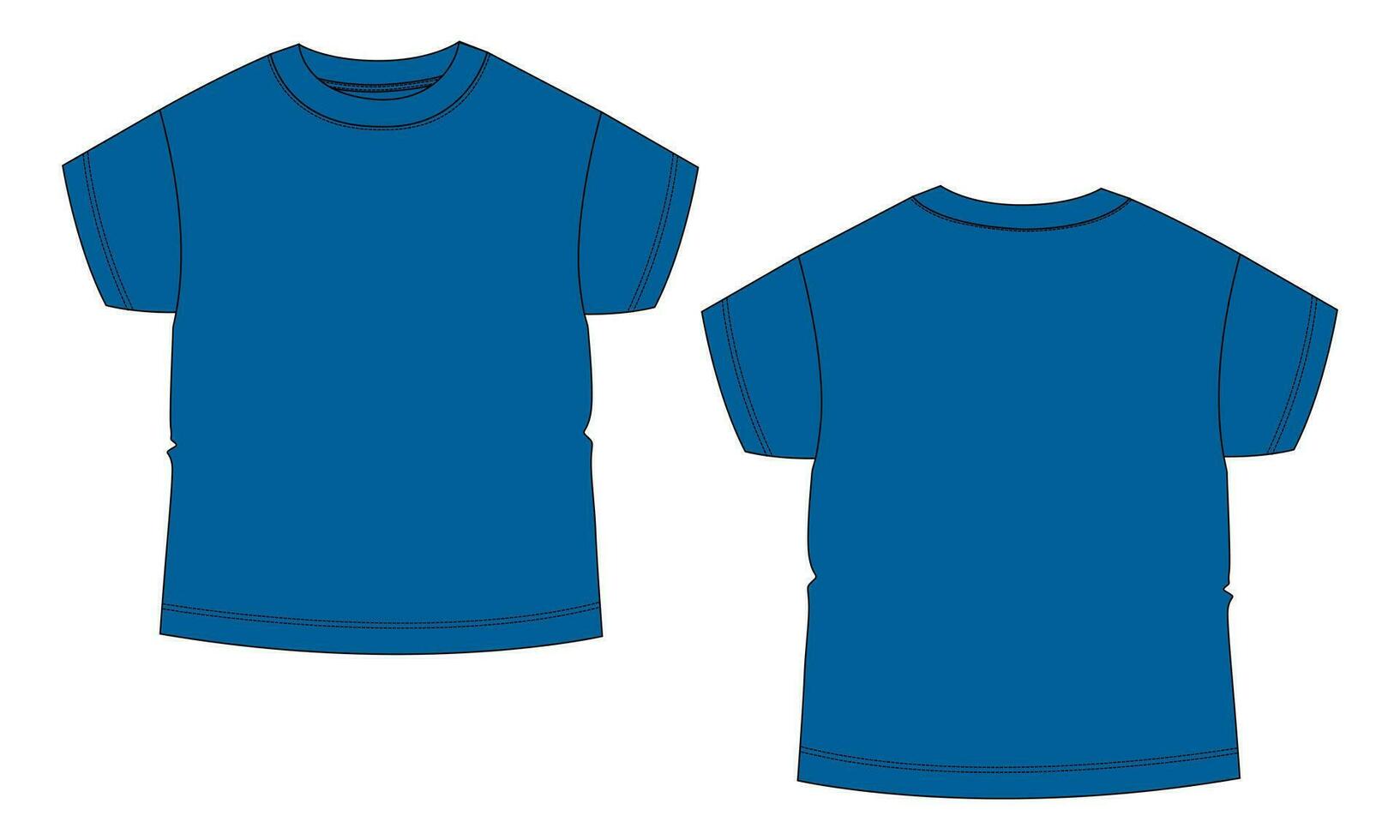 Short sleeve Basic T-shirt technical fashion flat sketch vector Illustration template front and back views. Basic apparel Design Mock up for Kids and boys.