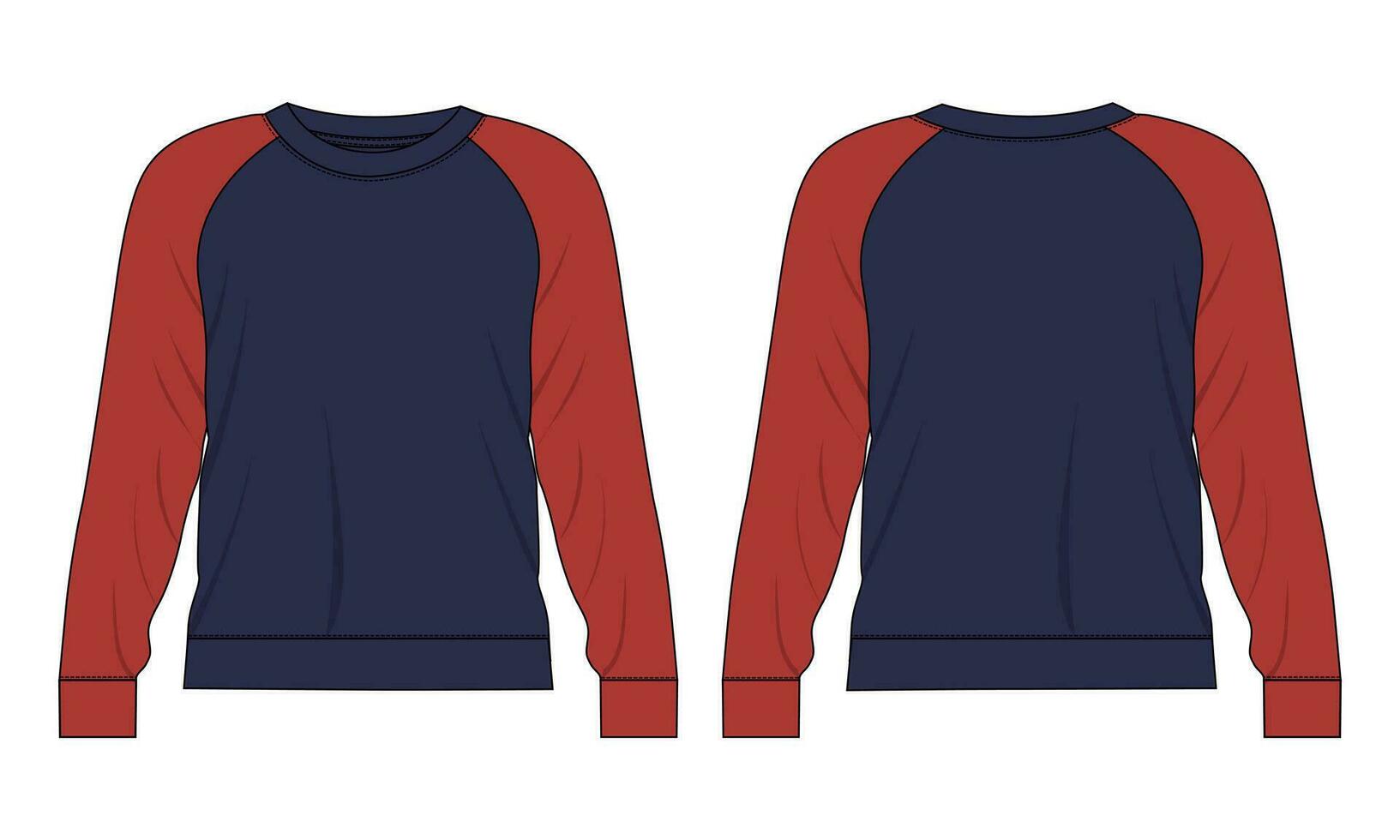Long sleeve Sweatshirt technical fashion flat sketch vector illustration template front and back views. Fleece jersey sweatshirt sweater jumper for men's and boys.