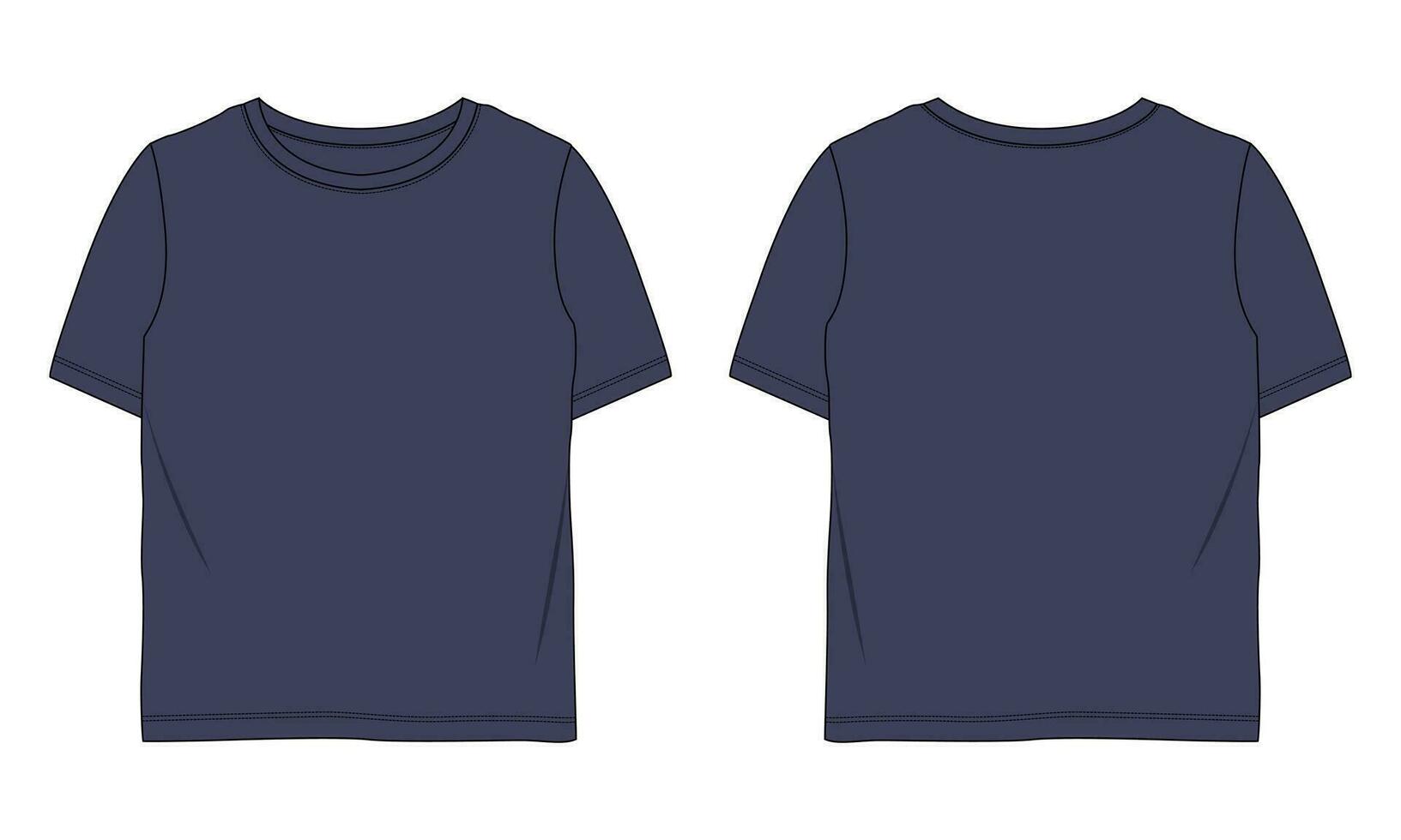 Short sleeve Basic T-shirt technical fashion flat sketch vector Illustration template front and back views. Basic apparel Design Mock up for Kids and boys.