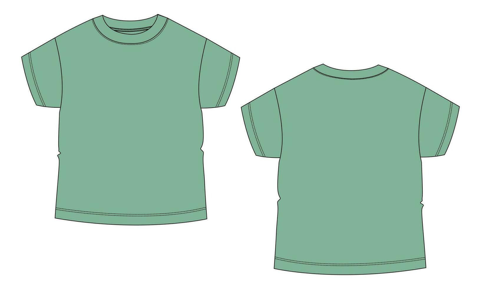 corto manga t camisa camisa técnico Moda plano bosquejo vector ilustración modelo frente y espalda puntos de vista. ropa diseño burlarse de arriba para bebé Niños