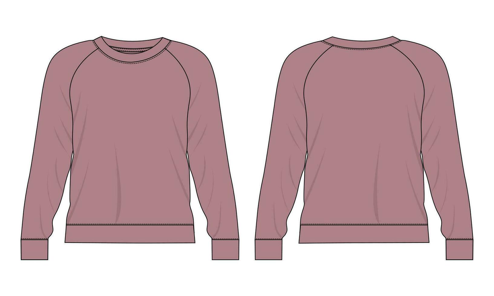 Long sleeve Sweatshirt technical fashion flat sketch vector illustration template front and back views. Fleece jersey sweatshirt sweater jumper for men's and boys.