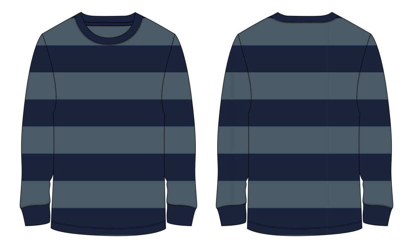 Long Sleeve T shirt With all over Stripe All Over Body Technical Fashion Flat sketch Vector Illustration Template Front And Back Views.