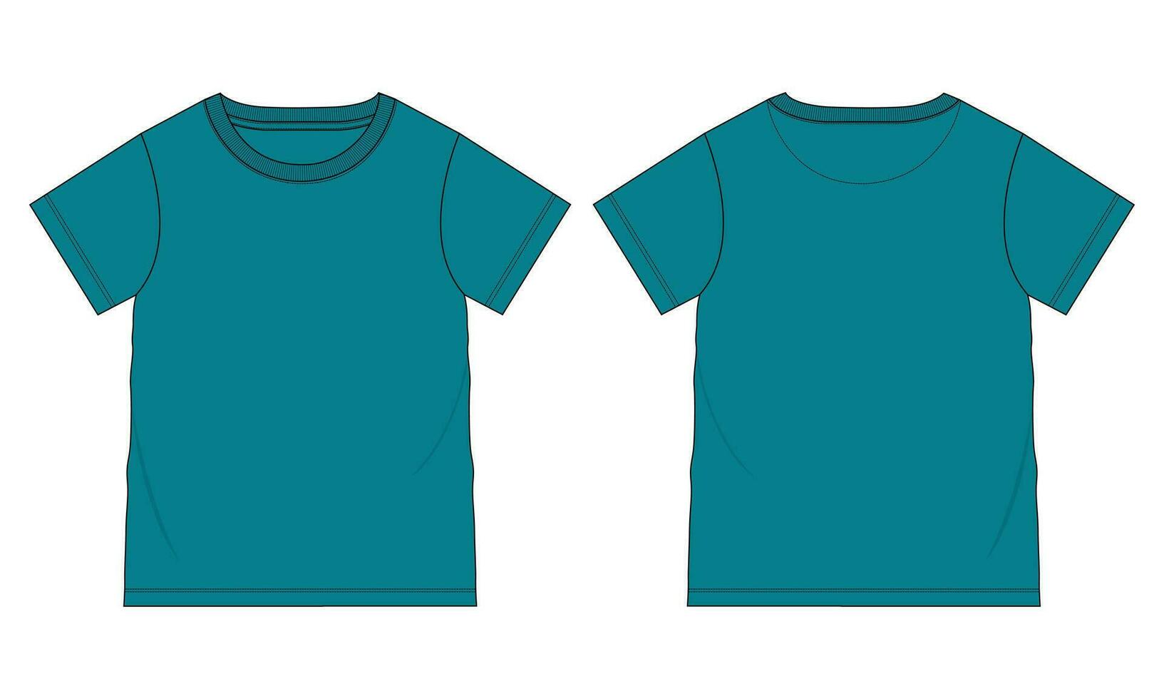 corto manga básico camiseta técnico Moda plano bosquejo vector ilustración modelo frente y espalda puntos de vista. básico vestir diseño burlarse de arriba para niños y Niños.