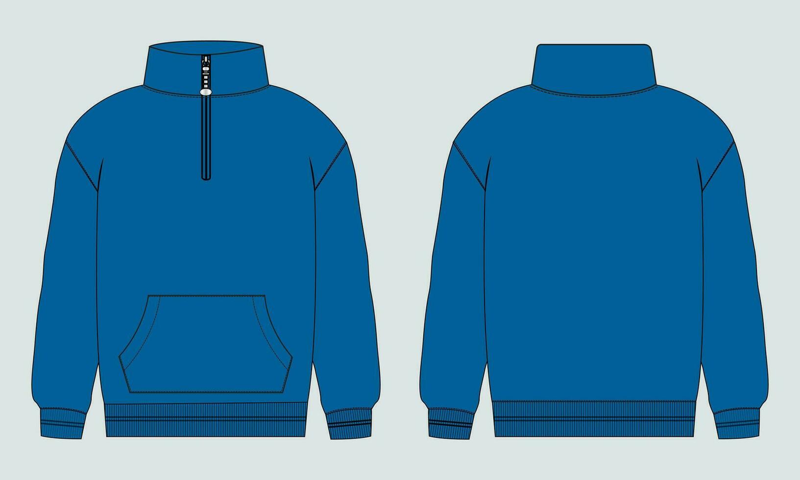Long sleeve Sweatshirt technical fashion flat sketch vector illustration template front and back views. Fleece jersey sweatshirt sweater jumper for men's and boys.