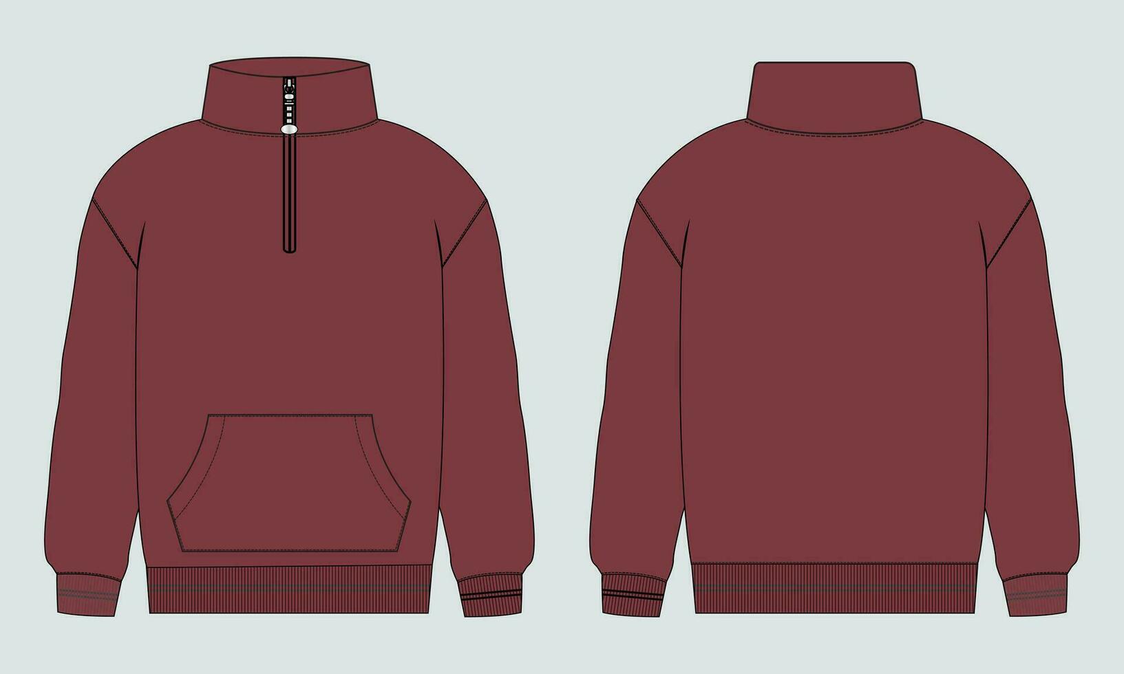 Long sleeve Sweatshirt technical fashion flat sketch vector illustration template front and back views. Fleece jersey sweatshirt sweater jumper for men's and boys.