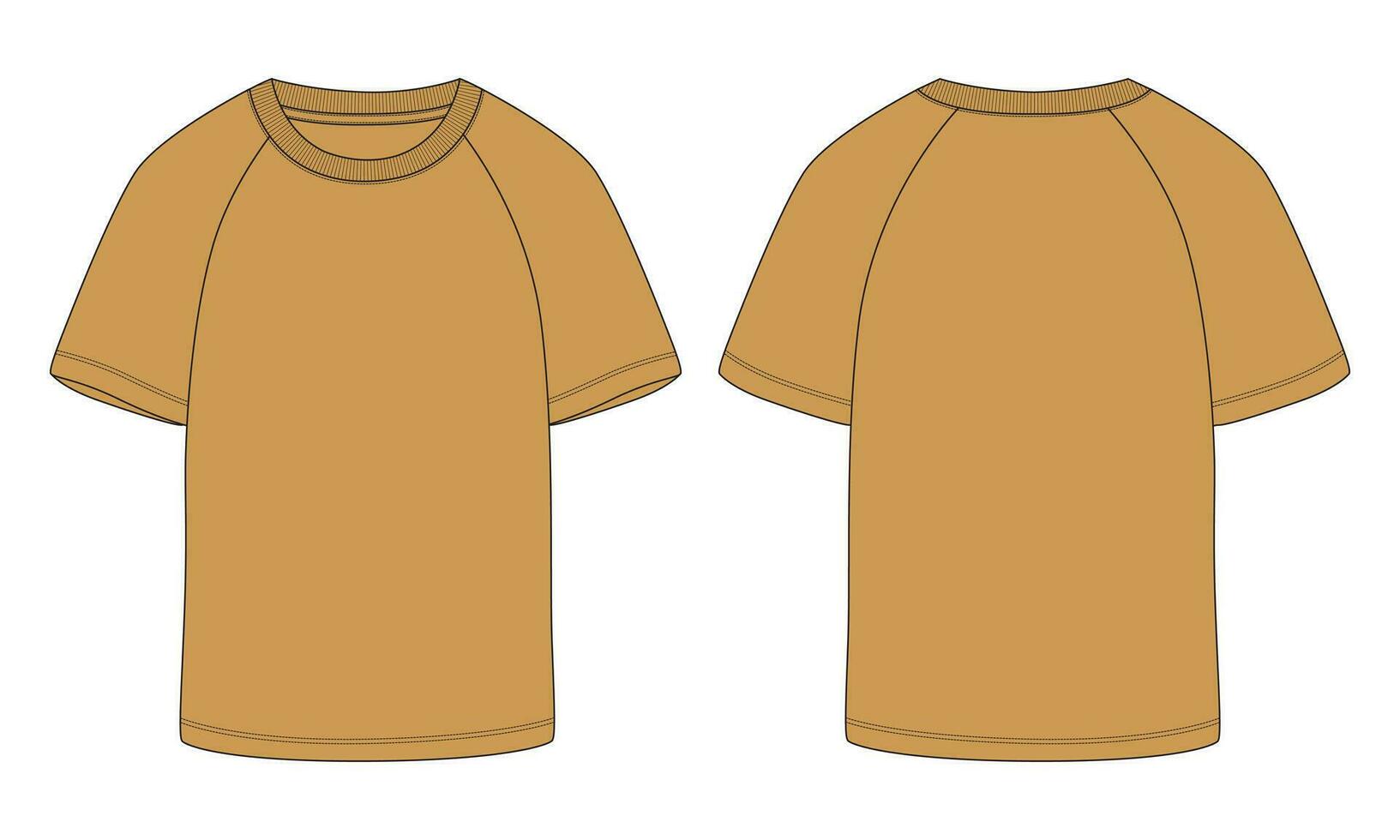 Short sleeve Raglan T shirt technical fashion flat sketch vector Illustration template front, back views