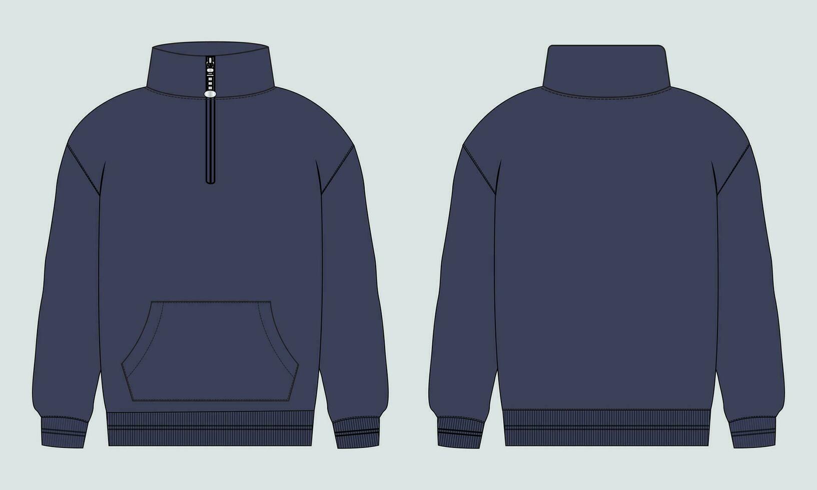 Long sleeve Sweatshirt technical fashion flat sketch vector illustration template front and back views. Fleece jersey sweatshirt sweater jumper for men's and boys.