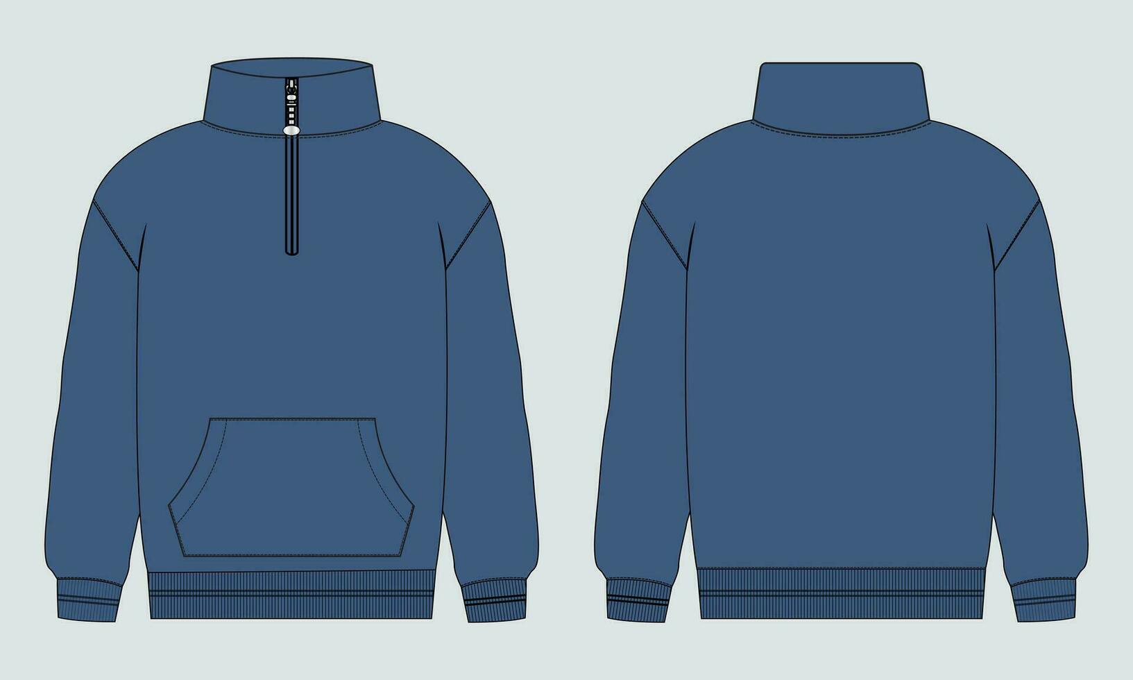 Long sleeve Sweatshirt technical fashion flat sketch vector illustration template front and back views. Fleece jersey sweatshirt sweater jumper for men's and boys.