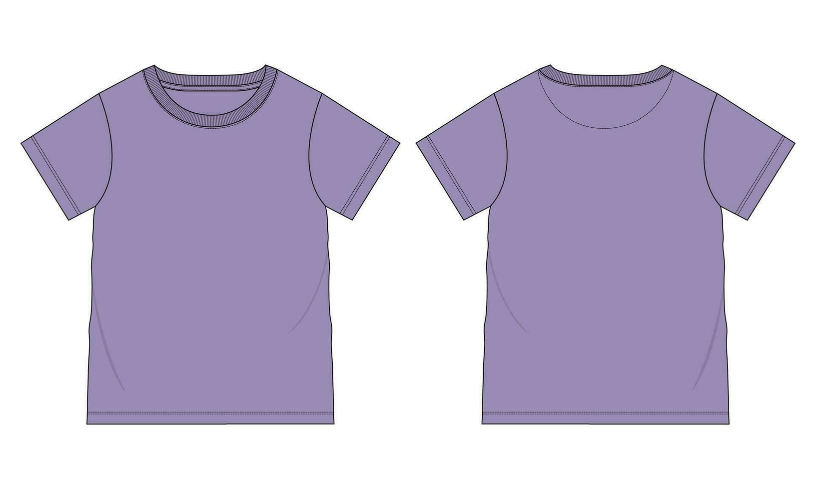 Short sleeve Basic T-shirt technical fashion flat sketch vector Illustration template front and back views. Basic apparel Design Mock up for Kids and boys.