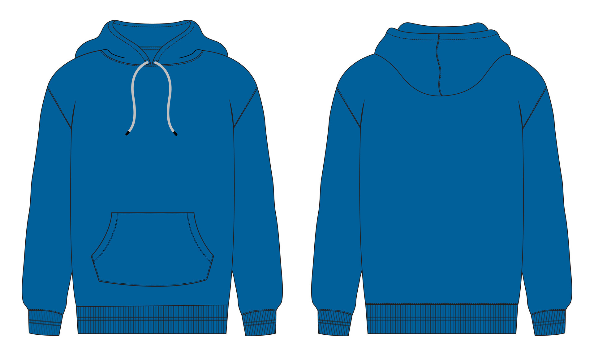 Hoodie Technical fashion flat sketch Vector template. Cotton fleece ...