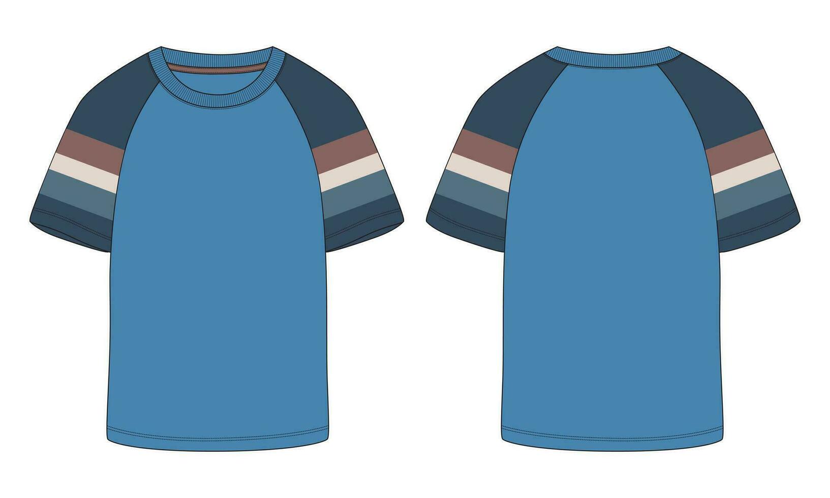 camiseta de manga corta raglán moda técnica dibujo plano vector ilustración plantilla frontal, vistas traseras