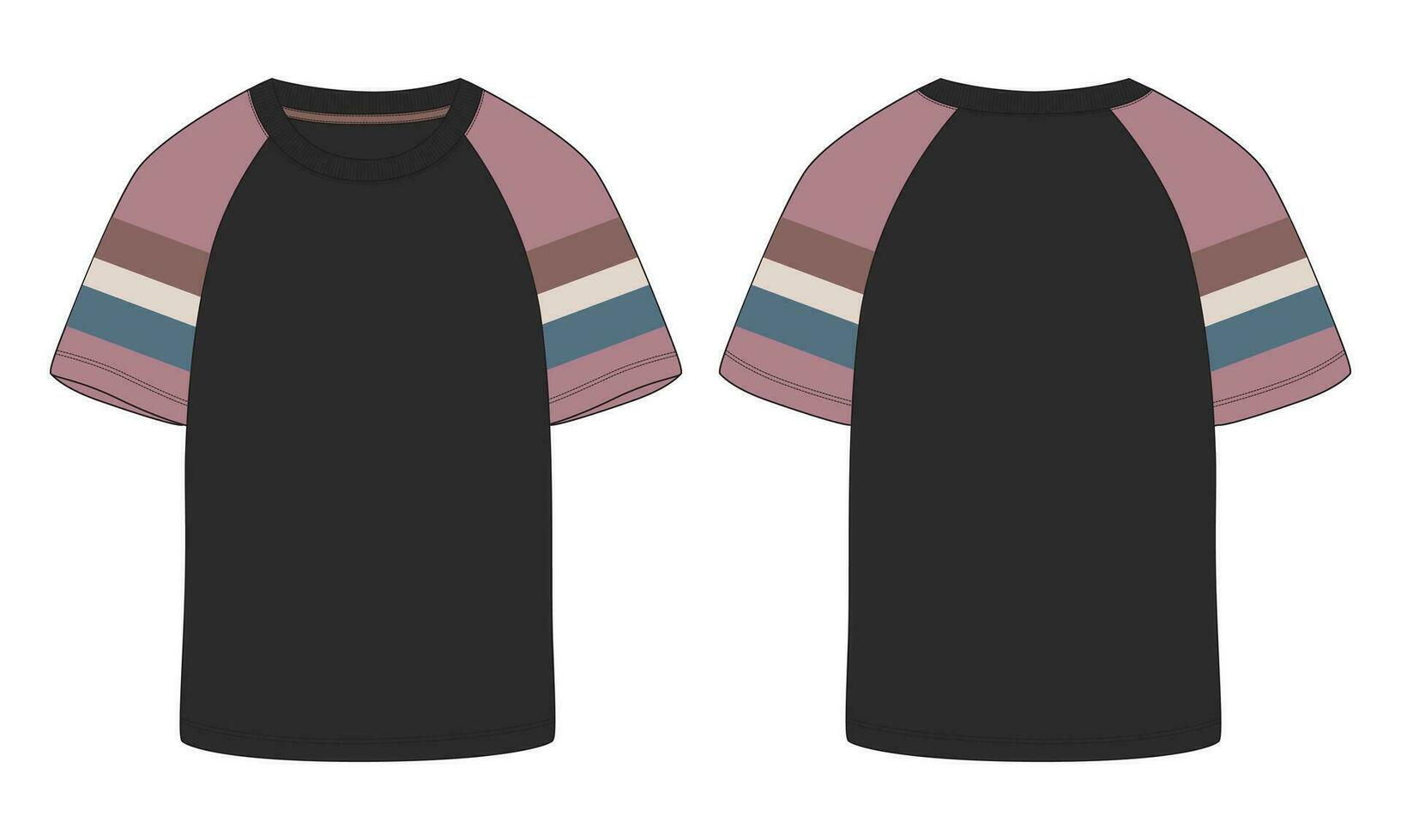 Short sleeve T shirt Technical Fashion flat sketch vector illustration template front and back views.