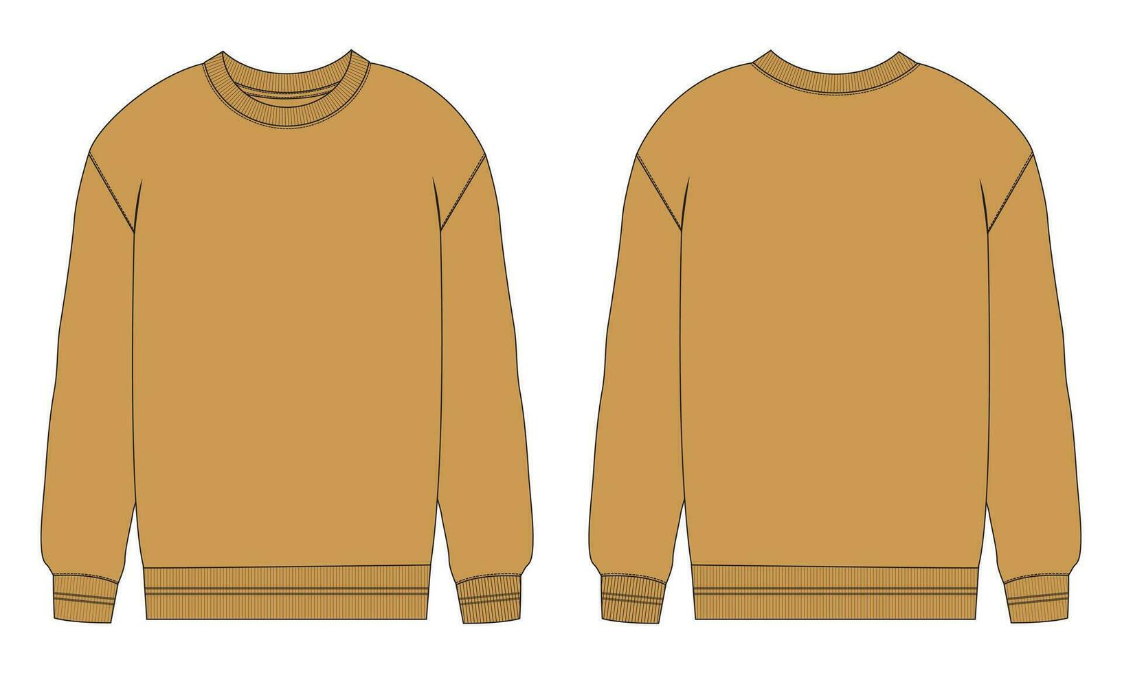 Long sleeve Sweatshirt technical fashion flat sketch vector illustration template front and back views. Fleece jersey sweatshirt sweater jumper for men's and boys.